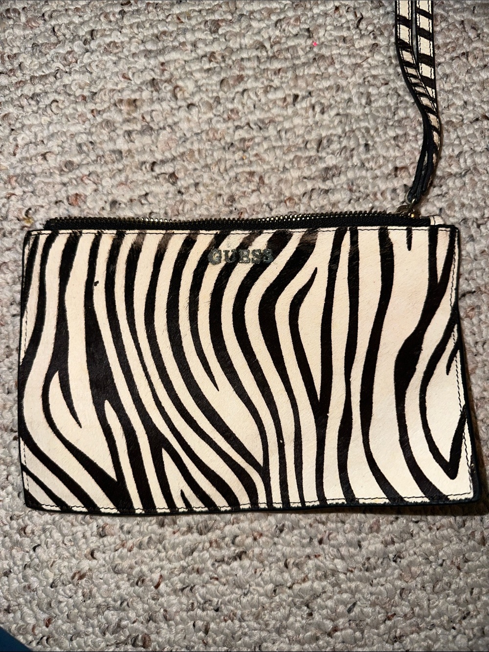GUESS Black & White Zebra Print Wristlet Clutch